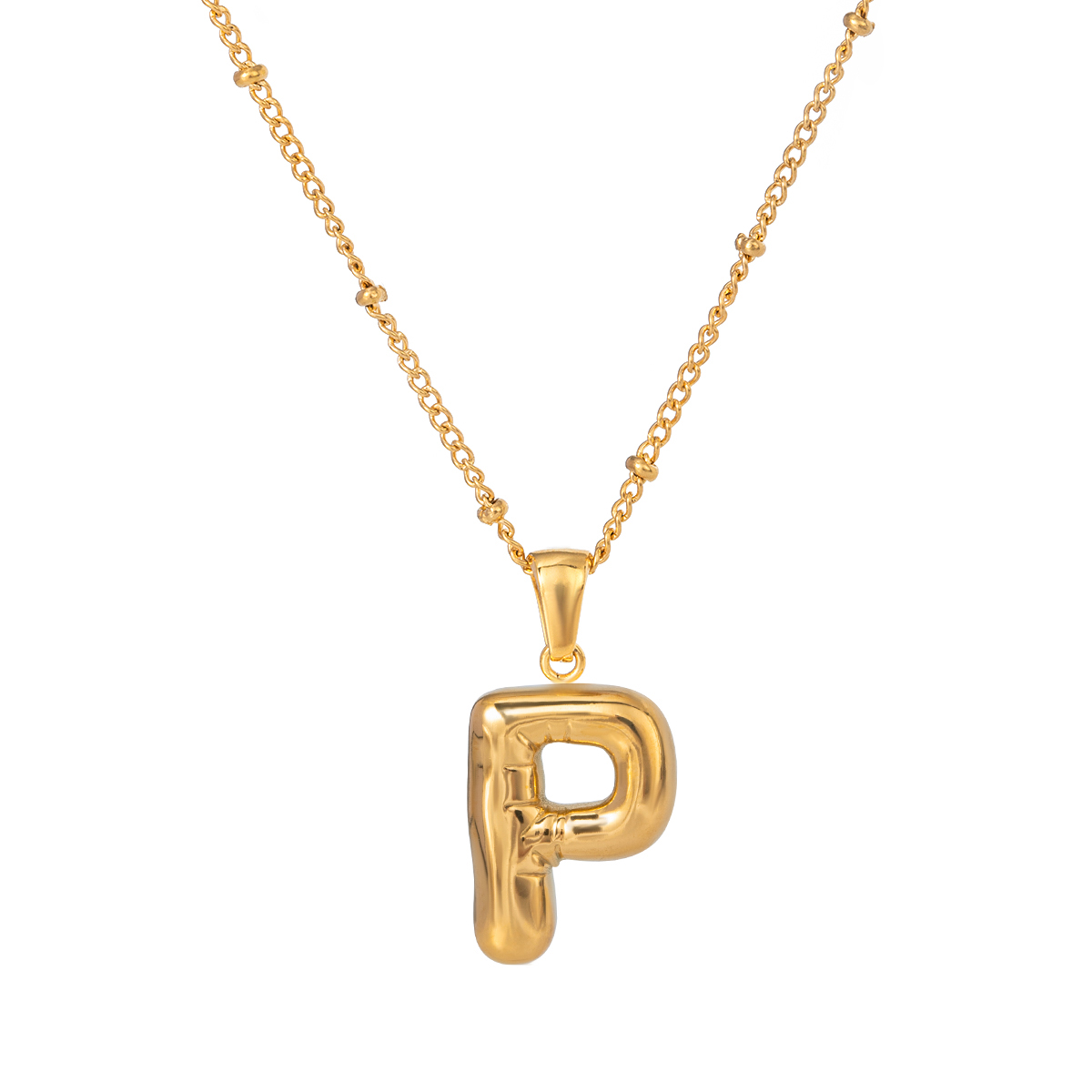 Gold / Collana con ciondolo da donna in acciaio inossidabile placcato oro 18K, stile casual semplice, a forma di lettera P, 1 pezzo Immagine16